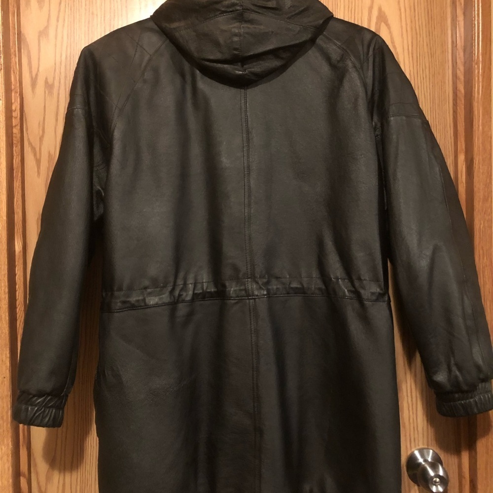 Cosa Nova Black Leather Hooded Duffle Coat Medium - Picture 8 of 13